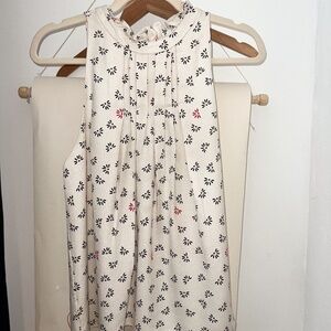 HELLESSY Cream & Black Crepe Floral Silk Sleeveless Blouse